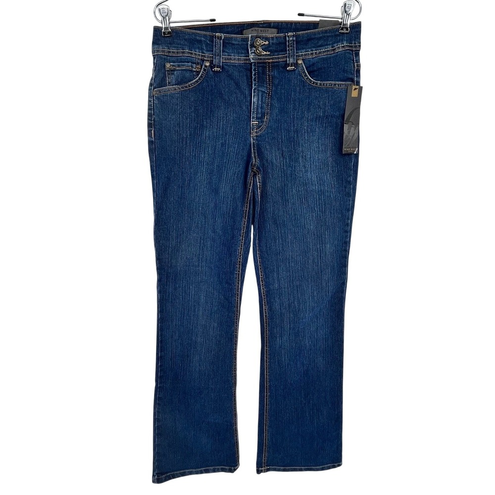 Nine West Jeans Bootcut Women‎ Size 8 Blue Dark Wash Stretch Flap Pocket Y2K